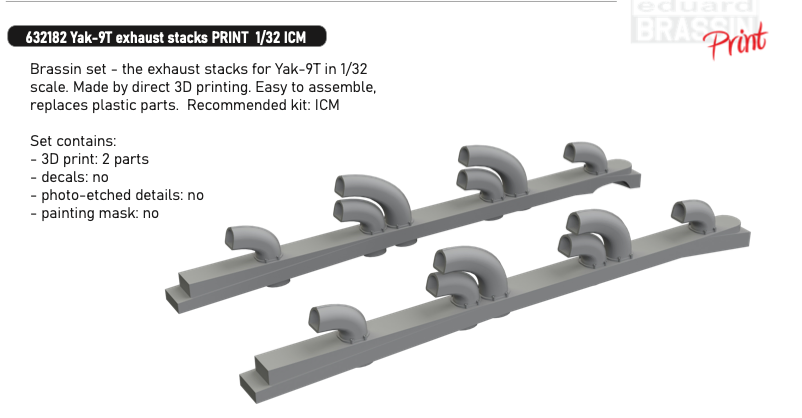 Eduard Brassin ED632182 1:32 Yakovlev Yak-9T exhaust stacks