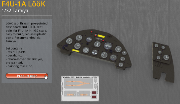 Eduard Brassin ED634002 1:32 F4U-1A Corsair LooK Panel & Belts