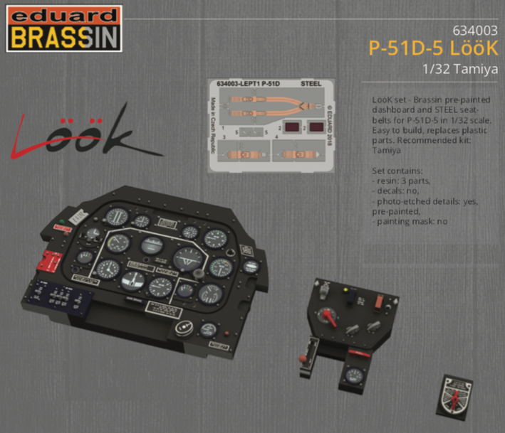 Eduard Brassin ED634003 1:32 P-51D-5 Mustang LooK Panel & Belts