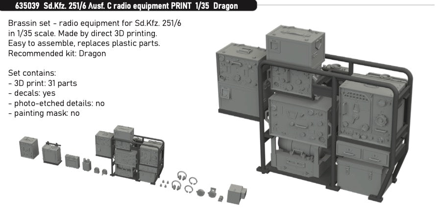 Eduard Brassin ED635039 Sd.Kfz.251/6 Ausf.C radio equipment 3D-Printed 1:35