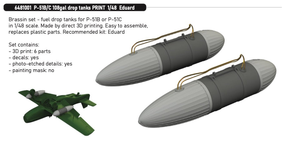 Eduard Brassin ED6481001 1:48 P-51B/P-51C Mustang 108gal drop tanks