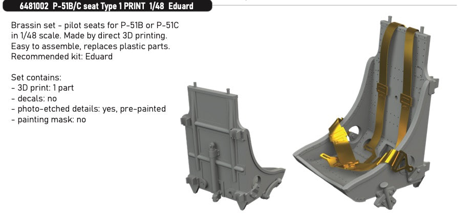 Eduard Brassin ED6481002 1:48 North-American P-51B/P-51C Mustang seat Type 1