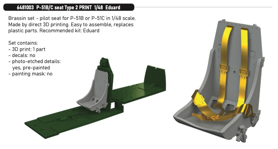Eduard Brassin ED6481003 1:48 North-American P-51B/P-51C Mustang seat Type 2