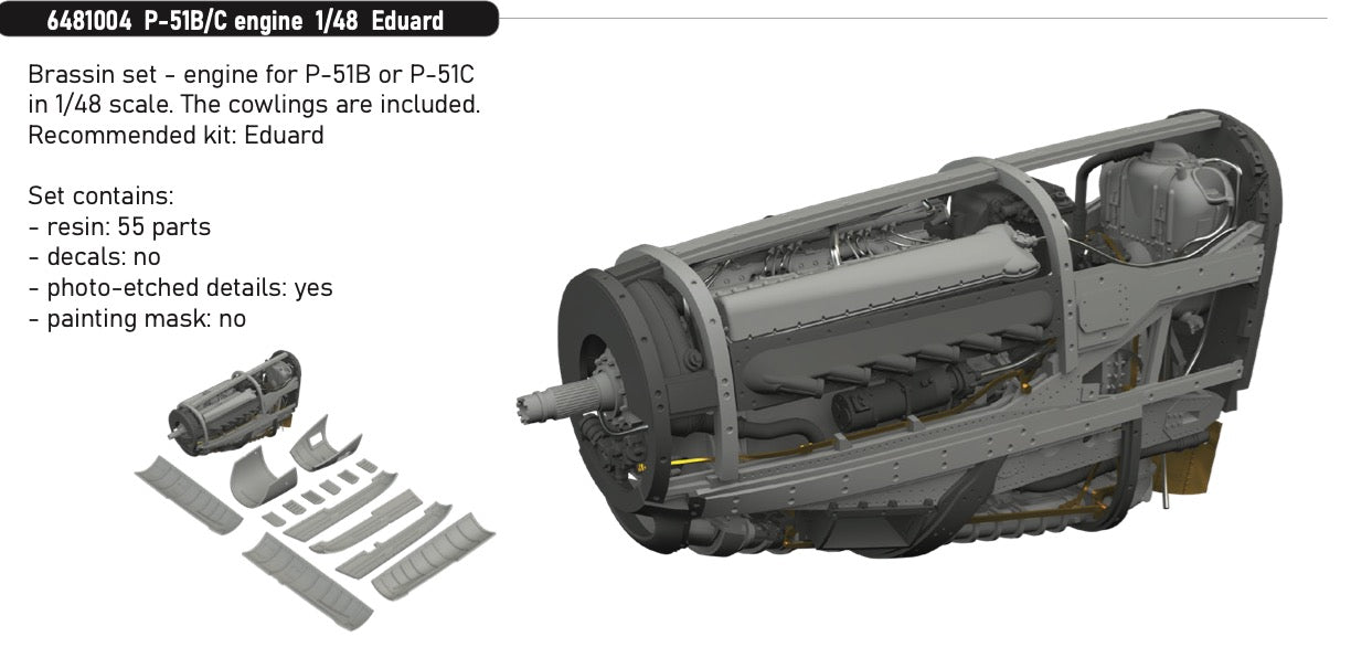 Eduard Brassin ED6481004 North-American P-51B/P-51C Mustang engine 1:48