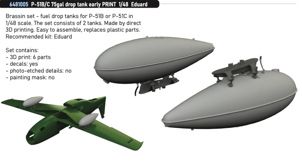 Eduard Brassin ED6481005 1:48 P-51B/C Mustang 75gal Drop Tank