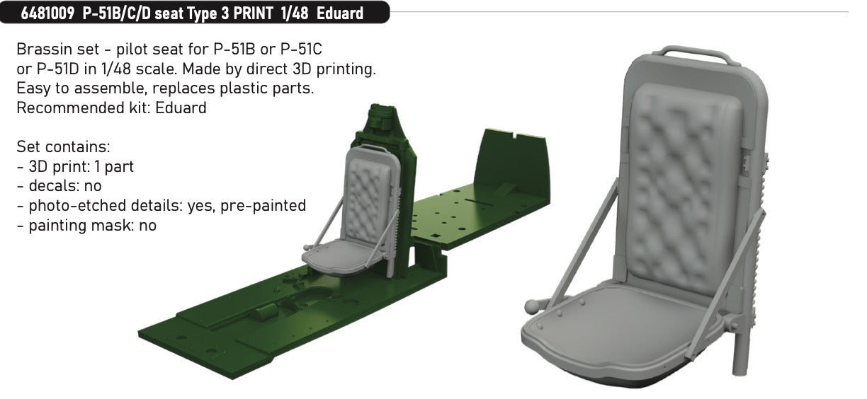 Eduard Brassin ED6481009 1:48 North-American P-51B/C/D Mustang seat Type 3