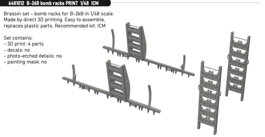Eduard Brassin ED6481012 Martin B-26B Marauder bomb racks 3D-Printed 1:48
