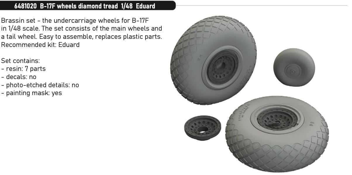 Eduard Brassin ED6481020 Boeing B-17F Flying Fortress wheels diamond tread 1:48