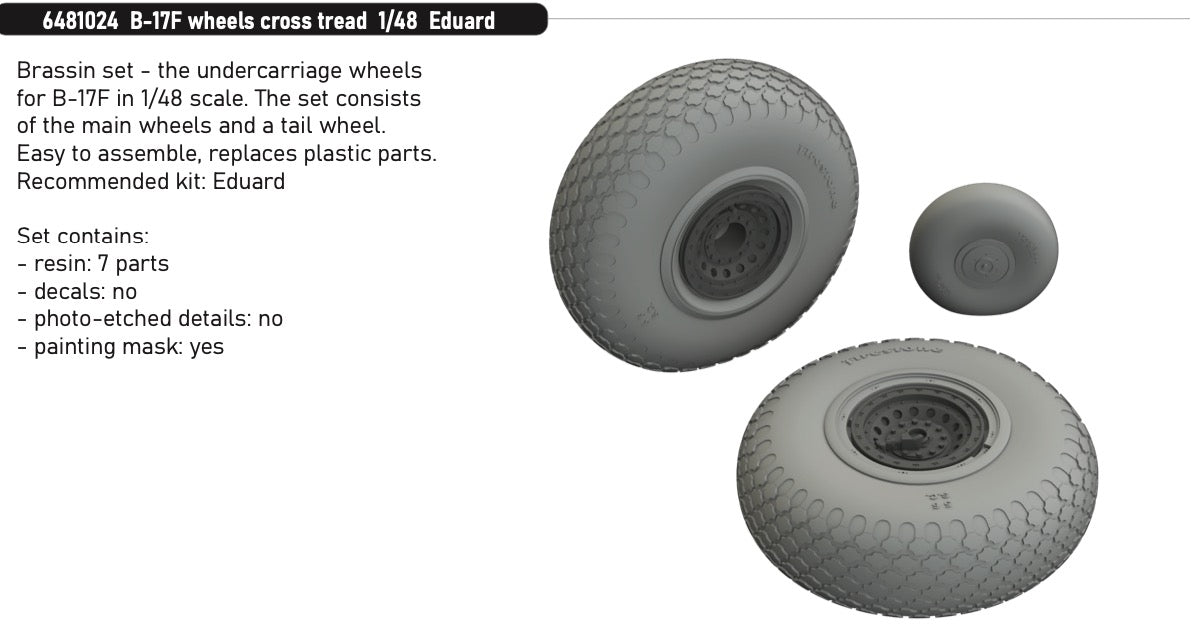 Eduard Brassin ED6481024 Boeing B-17F Flying Fortress wheels cross tread 1:48