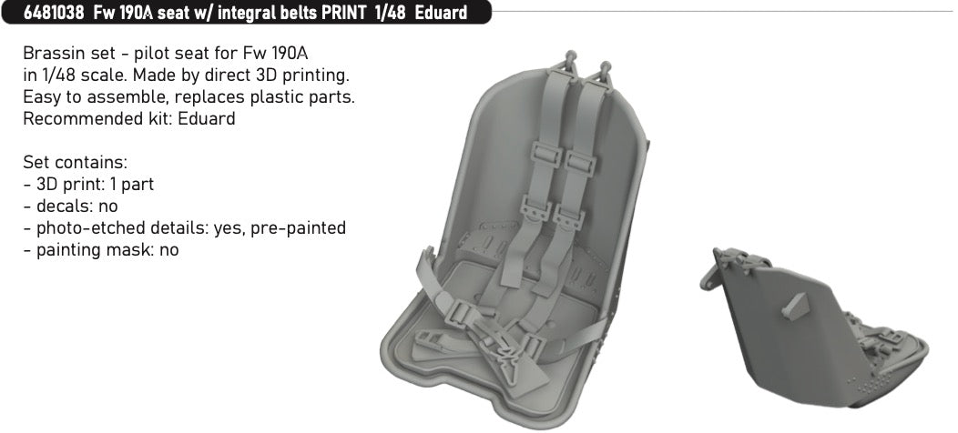 Eduard Brassin ED6481038 1:48 Focke-Wulf Fw-190A seat with integral belts