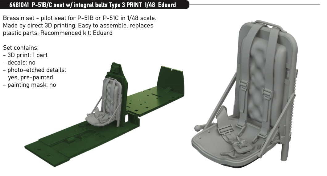 Eduard Brassin ED6481041 1:48 P-51B/C Mustang Seat Type 3 Integral Belts