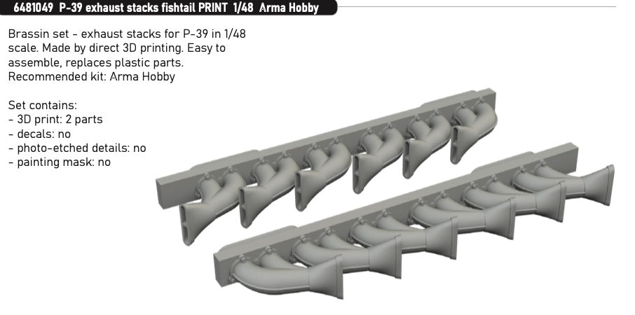 Eduard Brassin ED6481049 1:48 Bell P-39 Airacobra exhaust stacks fishtail