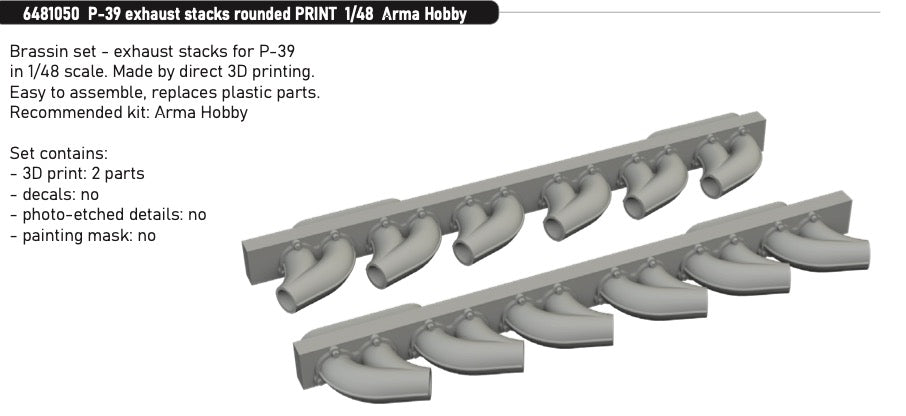 Eduard Brassin ED6481050 1:48 Bell P-39 Airacobra exhaust stacks rounded