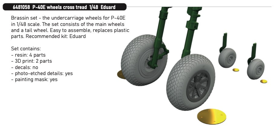 Eduard Brassin ED6481058 1:48 P-40E Warhawk Cross Tread Wheels Set