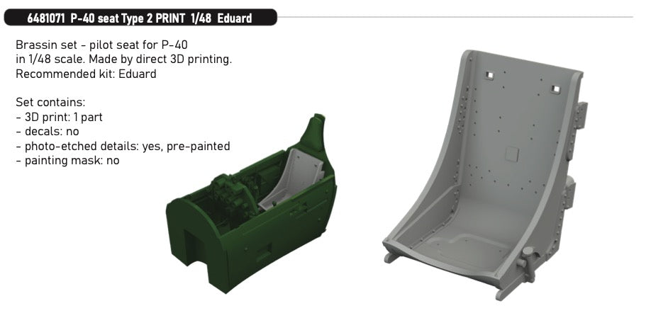 Eduard Brassin ED6481071 1:48 Curtiss P-40M/P-40N Warhawk seat Type 2
