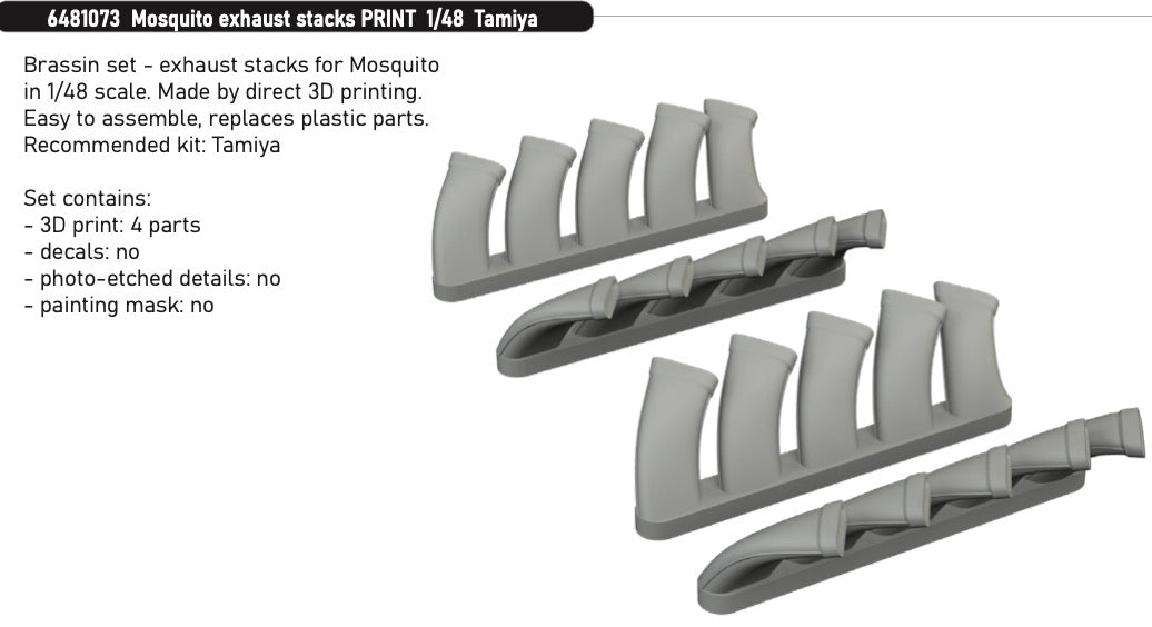 Eduard Brassin ED6481073 de Havilland Mosquito exhaust stacks 3D-Printed 1:48