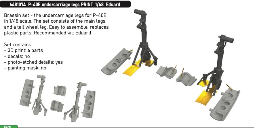 Eduard Brassin ED6481074 1:48 P-40E Warhawk Undercarriage Legs 3D-Print