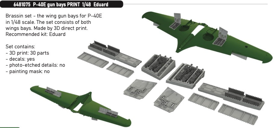 Eduard Brassin ED6481075 Curtiss P-40E Warhawk gun bays 3D-Printed 1:48