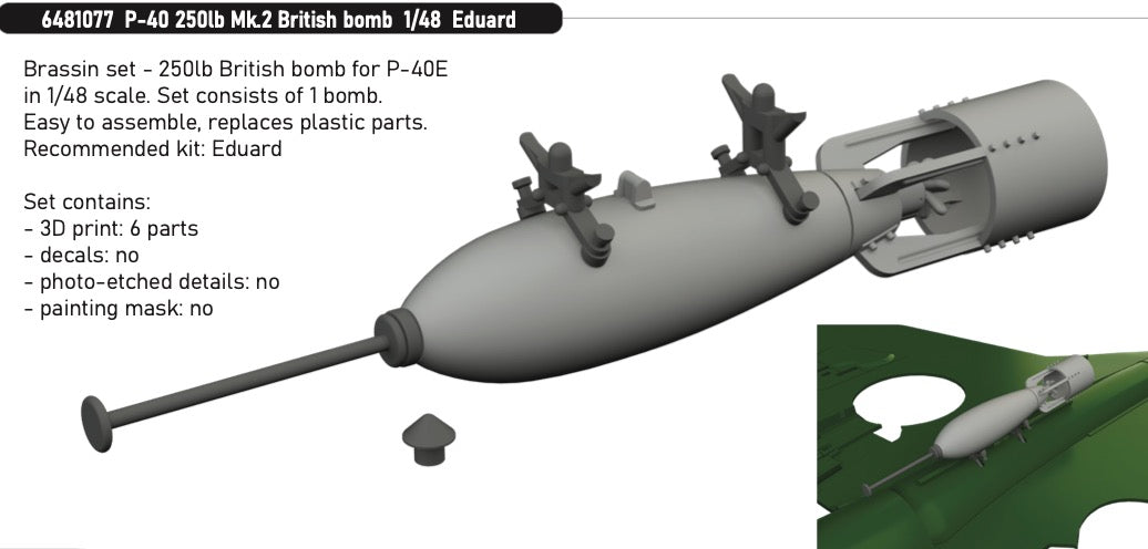 Eduard Brassin ED6481077 1:48 P-40E Warhawk 250lb Mk.2 British Bomb 3D-Print