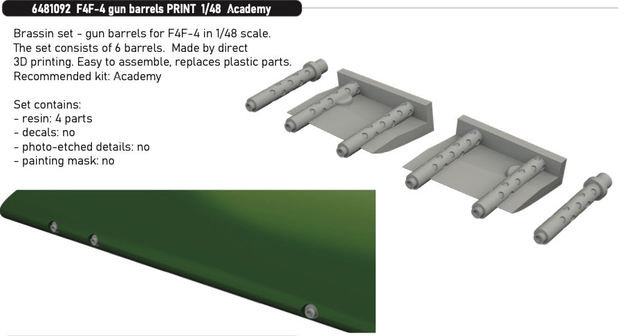 Eduard Brassin ED6481092 Grumman F4F-4 Wildcat gun barrels 3D-Printed 1:48