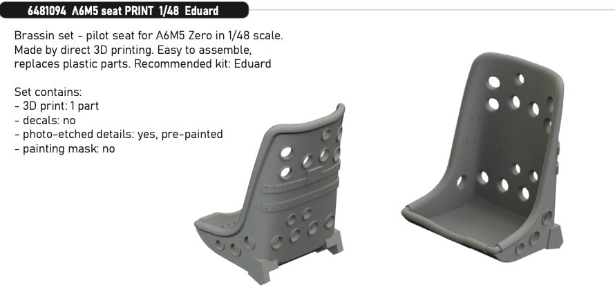 Eduard Brassin ED6481094 Mitsubishi A6M5 Zero seat 3D-Printed 1:48