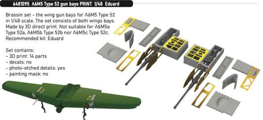 Eduard Brassin ED6481095 1:48 Mitsubishi A6M5 Zero Type 52 gun bays 3D-Printed
