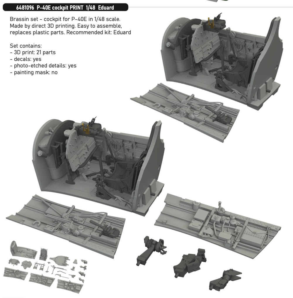 Eduard Brassin ED6481096 1:48 Curtiss P-40E Warhawk cockpit 3D-Printed