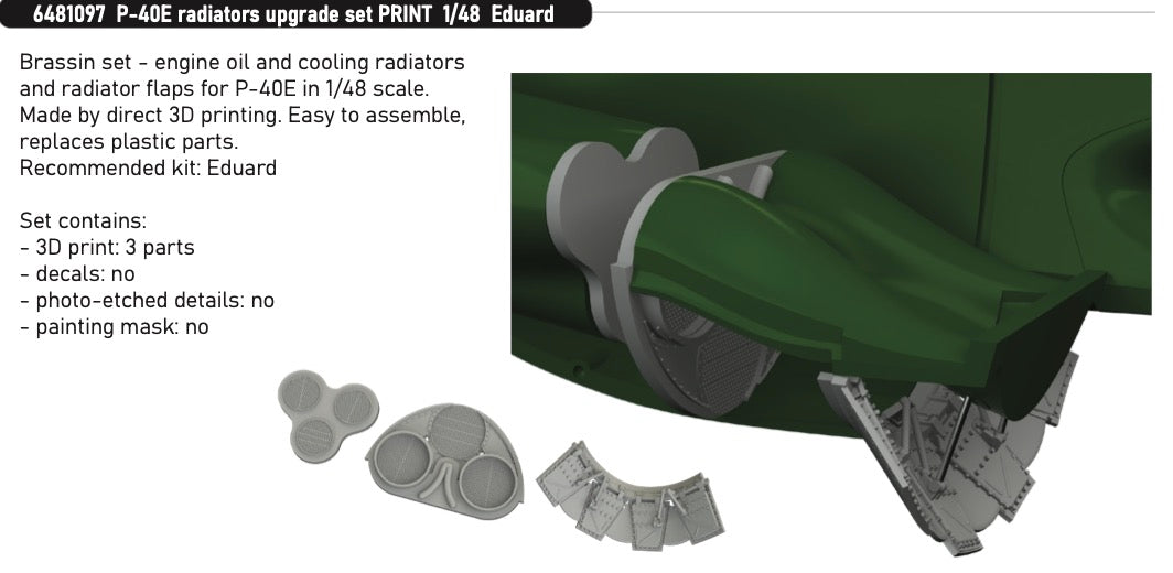 Eduard Brassin ED6481097 1:48 Curtiss P-40E Warhawk radiators upgrade set 3D