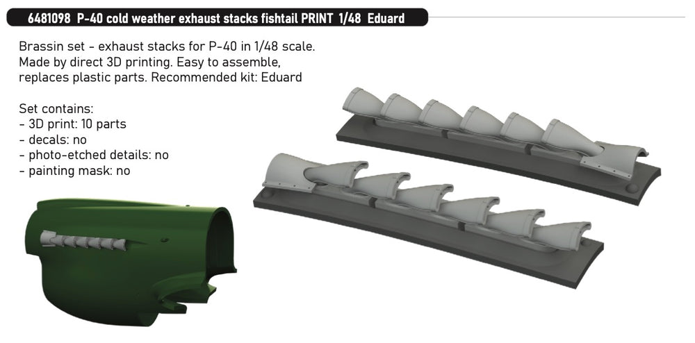 Eduard Brassin ED6481098 1:48 P-40E Warhawk Fishtail Exhausts 3D-Print