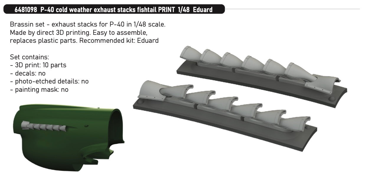 Eduard Brassin ED6481098 1:48 P-40E Warhawk Fishtail Exhausts 3D-Print