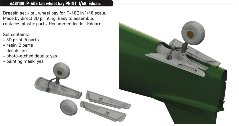 Eduard Brassin ED6481100 1:48 Curtiss P-40E Warhawk tail wheel bay 3D-Printed