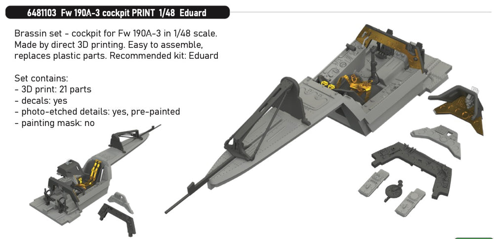 Eduard Brassin ED6481103 1:48 Focke-Wulf Fw-190A-3 cockpit 3D-Printed