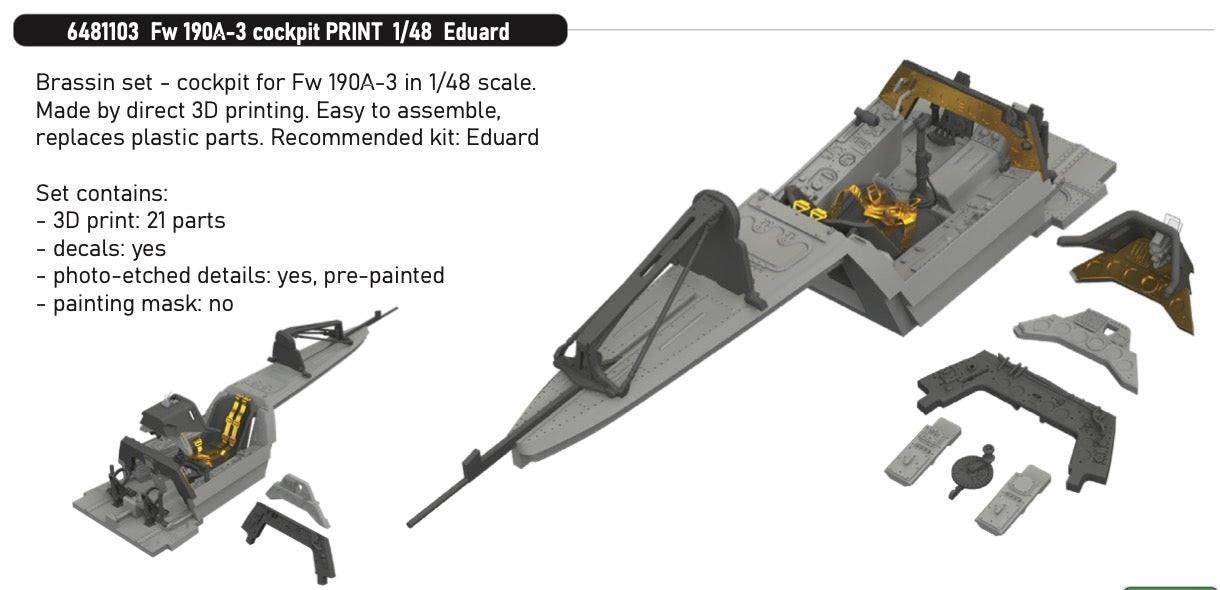 Eduard Brassin ED6481103 1:48 Focke-Wulf Fw-190A-3 cockpit 3D-Printed