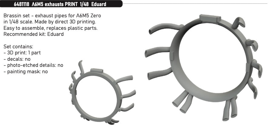 Eduard Brassin ED6481118 Mitsubishi A6M5 exhausts 3D-Printed 1:48
