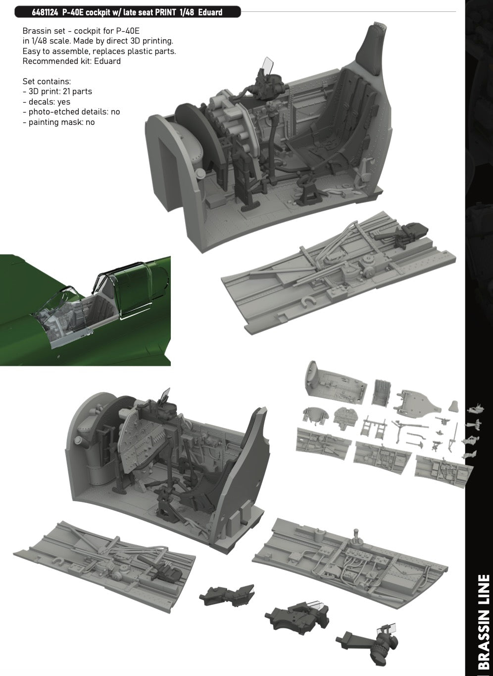 Eduard Brassin ED6481124 1:48 P-40E Warhawk Cockpit Late Seat 3D-Print