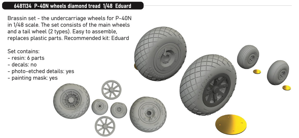 Eduard Brassin ED6481134 P-40N Warhawk Diamond Tread Wheels 1:48