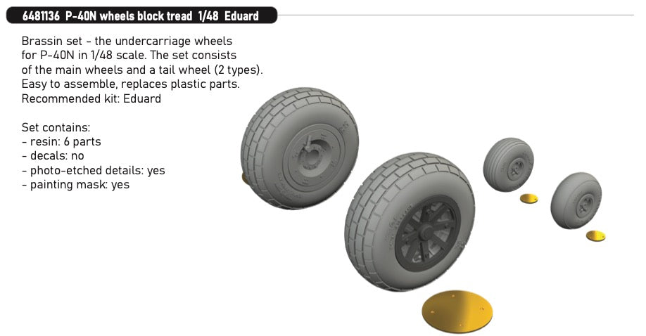 Eduard Brassin ED6481136 Curtiss P-40N wheels block tread 1:48