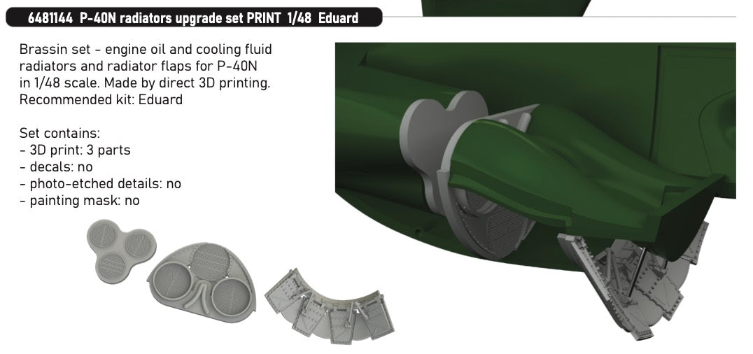 Eduard Brassin ED6481144 1:48 Curtiss P-40N Warhawk radiators upgrade set