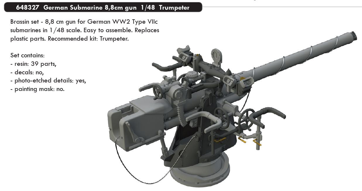 Eduard Brassin ED648327 1:48 88mm gun DKM U-Boat Type VIIC U-552