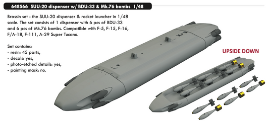 Eduard Brassin ED648566 1:48 SUU-20 dispenser with BDU-33 & Mk.76 bombs