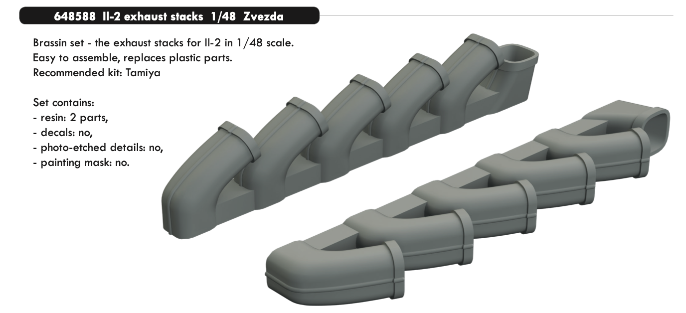 Eduard Brassin ED648588 1:48 Ilyushin Il-2 exhaust stacks