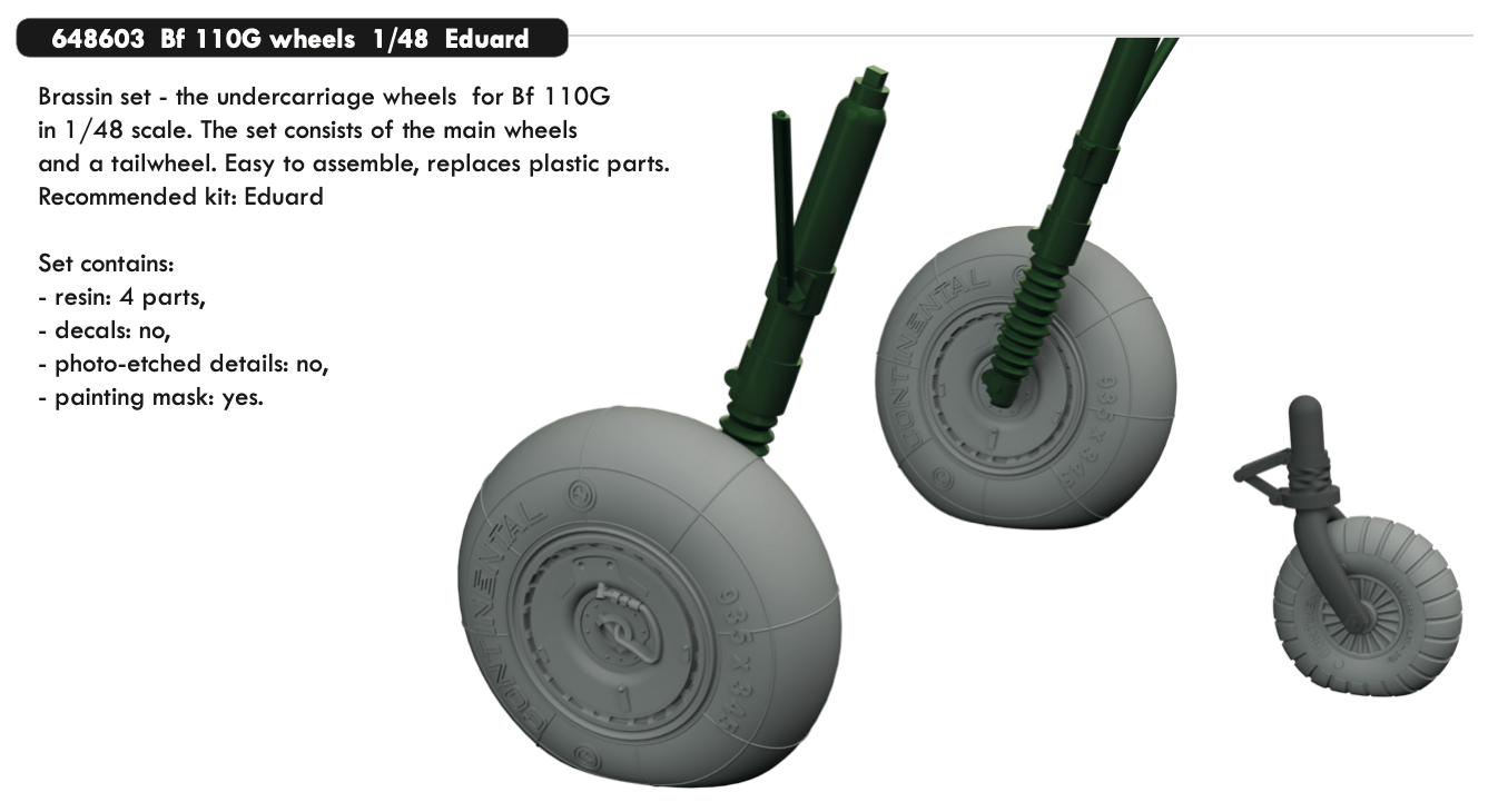 Eduard Brassin ED648603 1:48 Messerschmitt Bf-110G-4 wheels with Wtd tyre effect