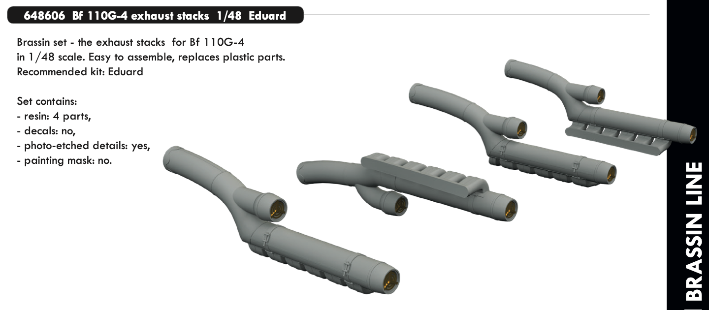 Eduard Brassin ED648606 1:48 Messerschmitt Bf-110G-4 exhaust stacks