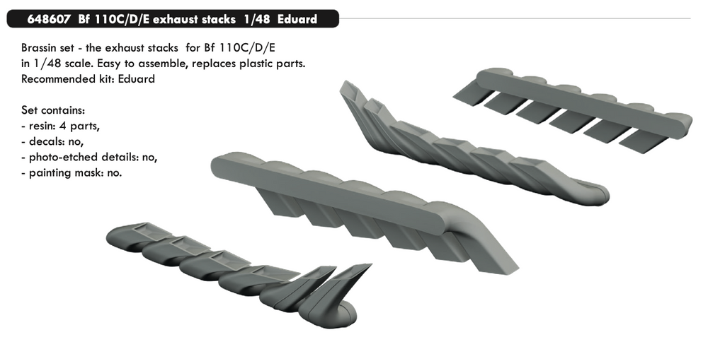 Eduard Brassin ED648607 1:48 Messerschmitt Bf-110C/Bf-110D/Bf-110E exhaust stack