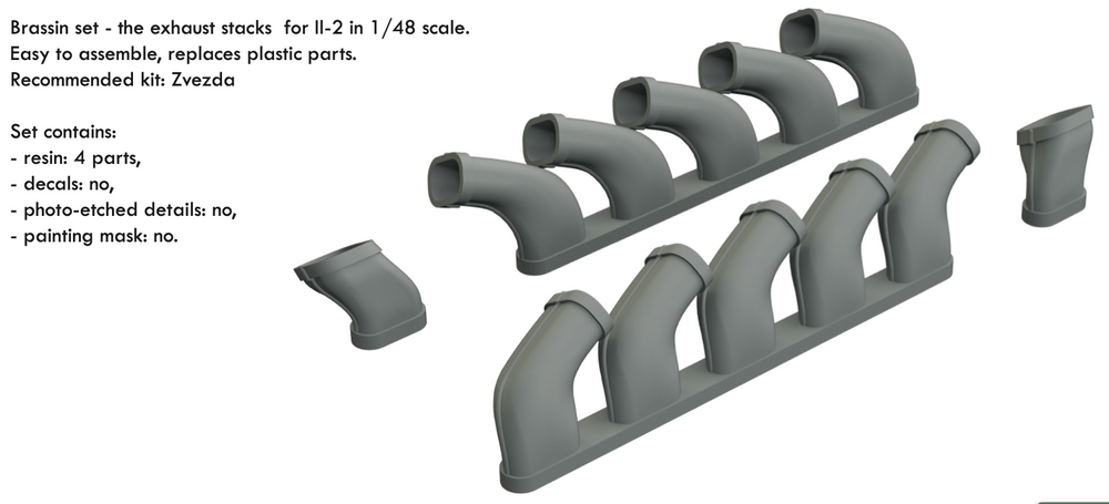 Eduard Brassin ED648618 1:48 Ilyushin Il-2 Stormovik exhaust stacks