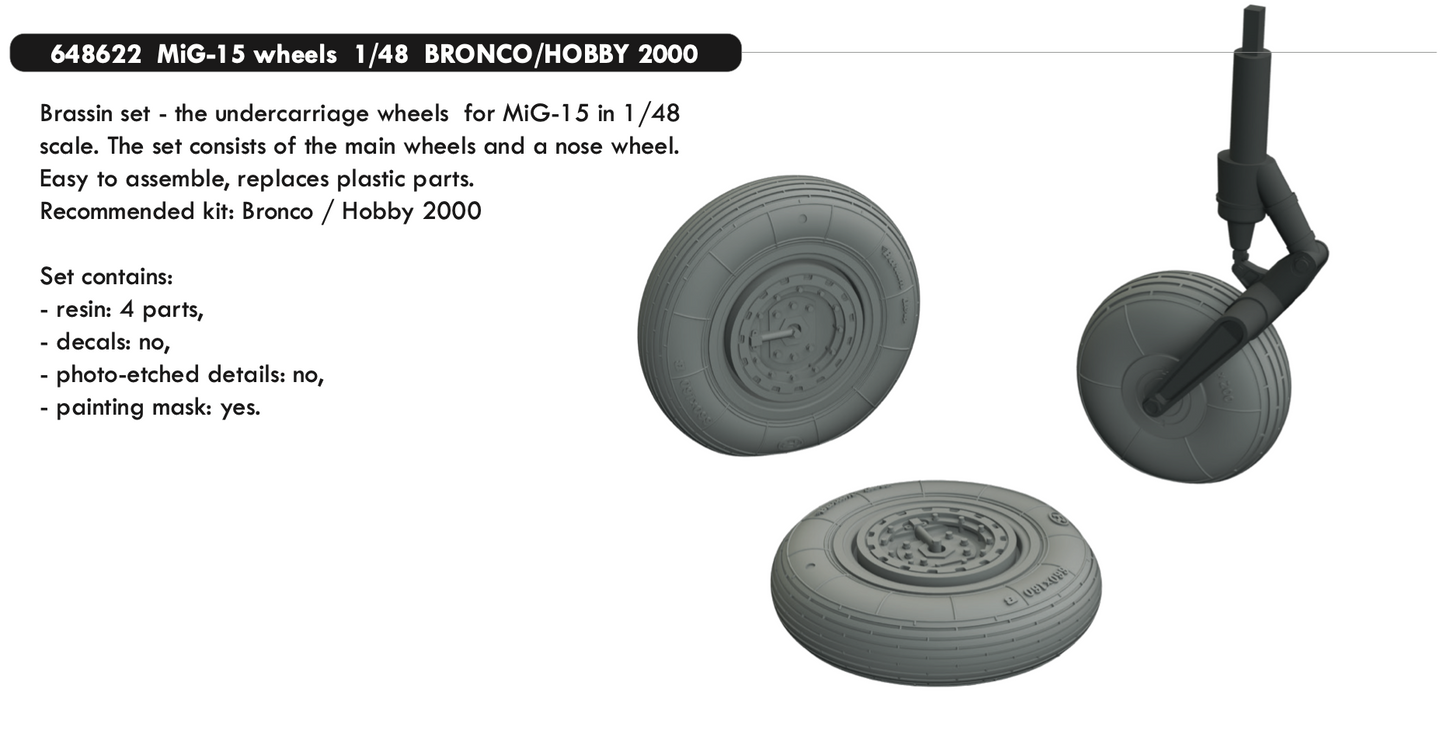 Eduard Brassin ED648622 1:48 Mikoyan MiG-15 wheels with weighted tyre effect