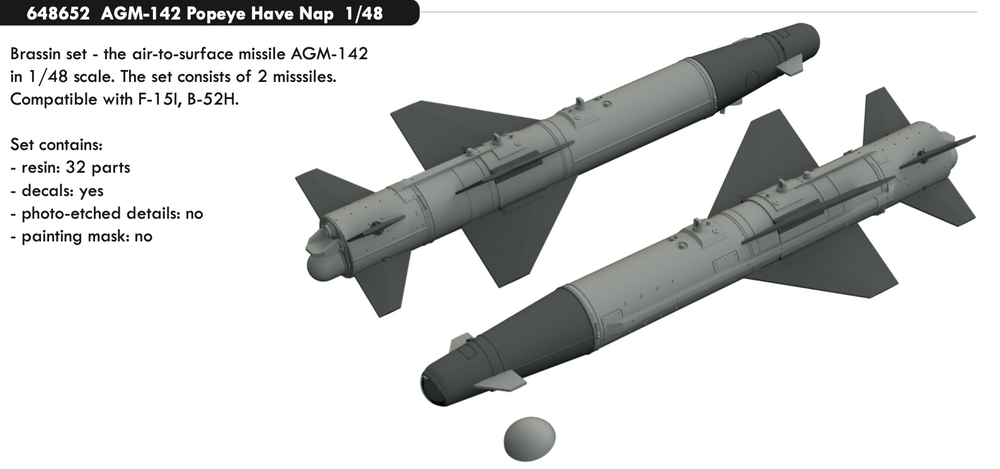 Eduard Brassin ED648652 AGM-142 Popeye Have Nap Missile Set 1:48