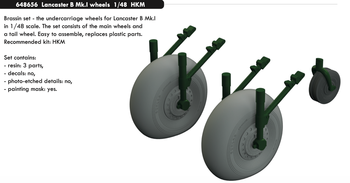 Eduard Brassin ED648656 1:48 Avro Lancaster B Mk.I wheels with Wtd tyre effect