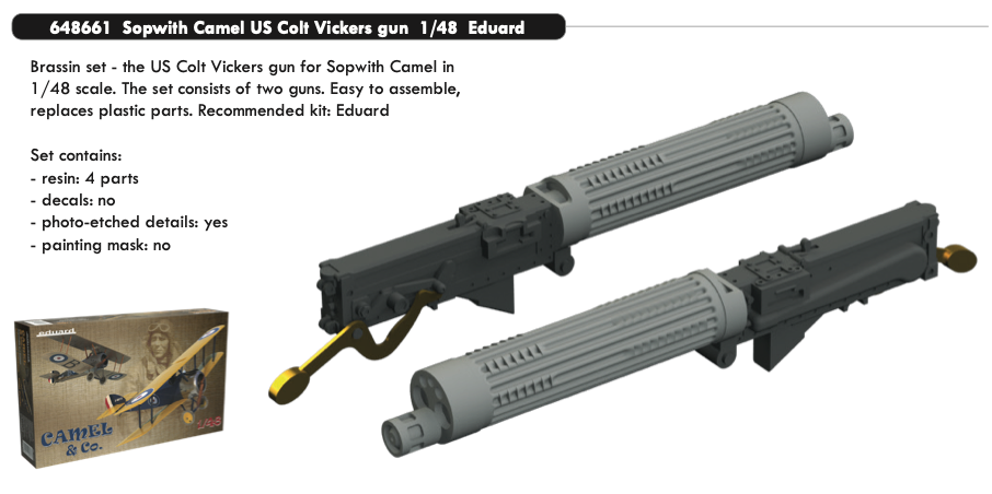 Eduard Brassin ED648661 1:48 Sopwith Camel US Colt Vickers gun