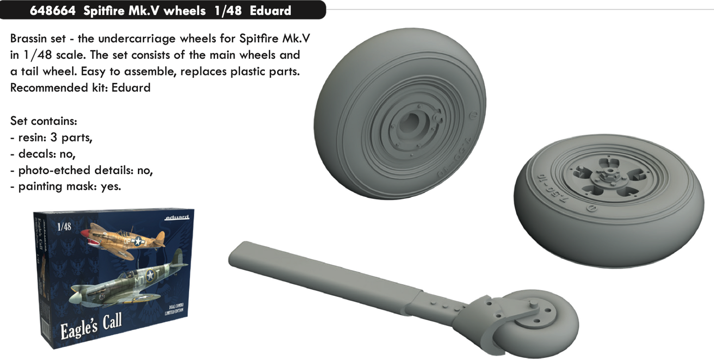 Eduard Brassin ED648664 Spitfire Mk.V Weighted Wheels 1:48